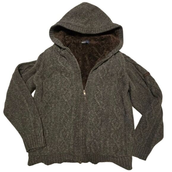 Nautica Cable Knit Hoodie Sweater Lambswool XL - Picture 1 of 4
